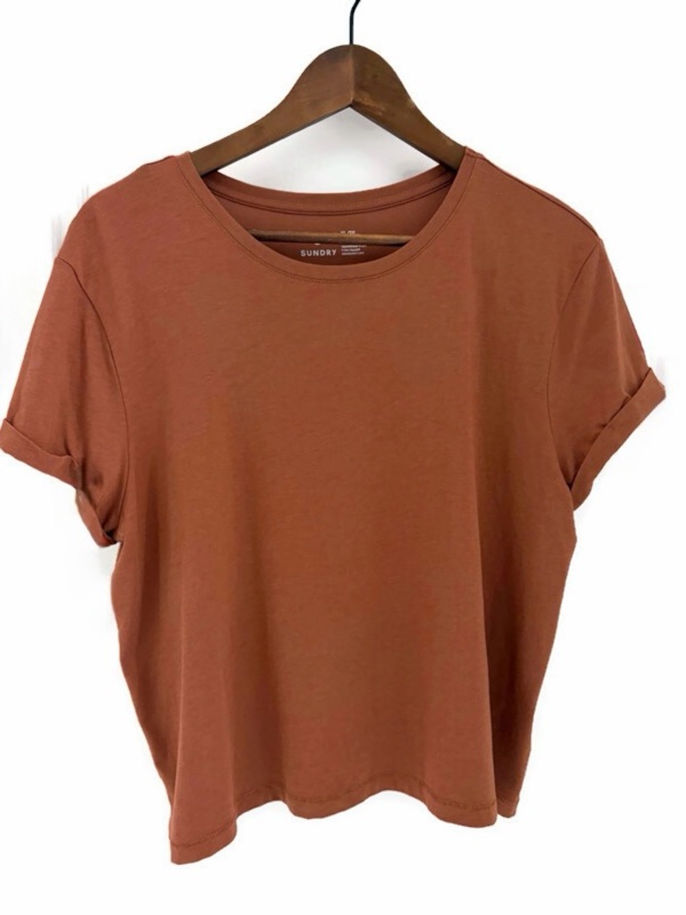 Sundry Pima Cotton Tencel Modal Boxy Tee Crew Rolled Sleeve Women’s size XL